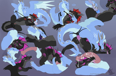 animal_genitalia animal_penis balls bdsm black_body black_scales blue_body blue_fur blush bodily_fluids bondage bound claws collar cum cum_in_mouth cum_inside cum_on_penis cunnilingus dialogue equine_genitalia equine_penis female female/female female_feral feral feral_on_feral frill_(anatomy) fur genital_fluids genitals group horn hybrid_genitalia hybrid_penis knot knotted_equine_penis knotted_penis leash leashed_collar licking male male/female male_feral markings oral oral_penetration penetration penile penis penis_lick scales sex sex_toy sharp_teeth simple_background snout strapon teeth text tongue tongue_out trio vaginal vaginal_penetration vibrator vulva wand_vibrator wings kuribon mythology zeph_(nightfire_zephyr) zephy_(nightfire_zephyr) dragon furred_dragon furred_scalie mythological_creature mythological_scalie scalie english_text hi_res sibling_(lore) twins_(lore)