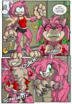 absurd_res amy_rose amy_rose_the_werehog anthro areola black-rat breasts clothing comic english_text eulipotyphlan fangs female growth hedgehog hi_res mammal muscle_growth nipples sega sonic_the_hedgehog_(series) sonic_unleashed teeth text torn_clothing transformation were wereeulipotyphlan werehog