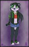 anthro backpack belt bottomwear clothed clothing female footwear gloves green_eyes green_hair hair handwear hat headgear headwear hoodie jewelry navel necklace shoes shorts smile sneakers solo topwear tube_top young young_anthro lichfang blizzard_entertainment warcraft jade_brewpaw bear mammal pandaren 2018 hi_res