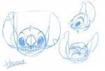 chest_tuft disembodied_head fur head_tuft notched_ear open_mouth simple_background tuft white_background harara disney lilo_and_stitch stitch_(lilo_and_stitch) alien experiment_(lilo_and_stitch) 2018 blue_and_white monochrome signature sketch