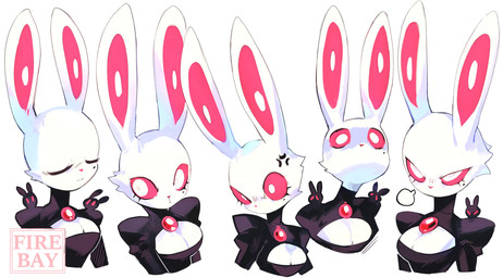 angry anthro black_clothing black_ears black_head boobwindow breasts carrying_another cleavage_cutout closed_smile clothing cross-popping_vein cutout eyelashes eyes_closed female feral fur gem group head_tuft jewelry logo long_ears looking_aside magic_user markings mole_(marking) mouth_closed multiple_poses on_shoulder pink_inner_ear pink_sclera pose raised_head red_gem red_inner_ear red_jewelry red_sclera sighing simple_background smile text tuft white_body white_breasts white_ears white_eyes white_face white_fur white_inner_ear witch fire_bay bun_witch_(fire_bay) lagomorph mammal shadow_creature 2021 absurd_res artist_logo artist_name bust_portrait colored hi_res portrait shaded