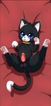 animal_genitalia animal_penis anus balls black_body black_fur black_hair black_nose blep blue_eyes blue_sclera blush collar collar_only dakimakura dakimakura_design erection feet feline_genitalia feline_penis feral fur genitals hair legs_up looking_at_viewer lying male markings nude on_back pawpads paws penile_spines penis solo tail tail_markings tongue tongue_out whiskers white_body white_fur yellow_collar cloudeon atlus megami_tensei persona_(series) persona_5 sega morgana_(persona) domestic_cat felid feline felis mammal tuxedo_cat