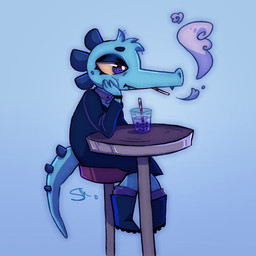 anthro beverage cigarette clothing eyebrows eyelashes female green_body half-closed_eyes head_tuft jewelry narrowed_eyes necklace scales sharp_teeth smoking solo spikes tea teeth tuft super-moineau night_in_the_woods bea_santello alligator alligatorid crocodilian reptile scalie 1:1