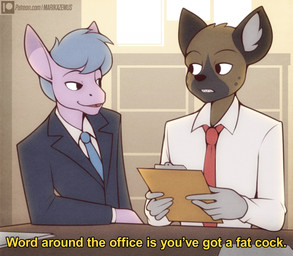5_fingers anthro anthro_on_anthro arm_support biped clenched_teeth clipboard clothed clothed_anthro clothed_male clothing collared_shirt countershade_face countershading dialogue dress_shirt duo explicit_text eye_contact eyebrows facial_markings fingers flirting hair harassment head_markings holding_clipboard holding_object humanoid_hands inner_ear_fluff interspecies looking_aside looking_at_another looking_at_partner male male/male male_anthro markings necktie office open_mouth open_smile reverse_countershading sexual_harassment sharp_teeth shirt short_hair smile smiling_at_another smiling_at_partner spots spotted_markings suit talking_to_another talking_to_partner teeth text topwear tuft unprofessional_behavior marik_azemus34 aggretsuko sanrio haida_(aggretsuko) tadano_(aggretsuko) asinus donkey equid equine hyena mammal 2025 english_description english_text hi_res subtitled url