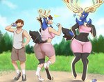 abs anthro anthrofied antler_growth antlers athletic athletic_anthro athletic_female athletic_human athletic_male beard beverage beverage_can big_butt biped black_body black_fur blue_body blue_eyes blue_fur blush bodily_fluids body_size_growth bottomwear bra breast_expansion breast_growth breasts brown_hair butt butt_expansion clothed clothing expansion eyes_closed facial_hair facial_piercing female feminization fluffy fur fur_growth gender_transformation growth hair hip_expansion hooves horn human_to_anthro male mid_transformation midriff motion_lines mtf_transformation nose_piercing nose_ring open_mouth pale_skin piercing plantigrade_to_digitigrade pokemorph ring_piercing shocked size_transformation snout snout_growth solo species_transformation sports_bra surprise sweat tail tail_growth tan_body tan_fur thick_thighs thigh_expansion torn_clothing transformation transformation_sequence underwear unguligrade wide_hips ravieel nintendo pokemon generation_6_pokemon human legendary_pokemon mammal pokemon_(species) xerneas xerneas_(active_mode) digital_media_(artwork) hi_res sequence shaded