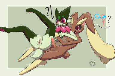 anthro anthro_on_anthro anus balls blush darkened_genitalia duo female female_symbol femboy gender_symbol genitals heart_eyes heart_symbol holding_partner humanoid_genitalia humanoid_penis imminent_sex legs_up male male/female male_symbol penis presenting presenting_vulva requesting sex_request symbol vulva feeshyartist nintendo pokemon felid feline generation_4_pokemon generation_9_pokemon lagomorph lopunny mammal meowscarada pokemon_(species) 3:2 absurd_res hi_res