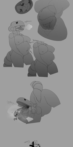 ambiguous_fluids anthro belly big_belly big_breasts bodily_fluids breasts bulge claws clothed clothing death digestion digestion_noises digestive_fluids digestive_juice drooling duo eating fangs fatal_vore female female_pred first_person_view genitals gurgle_(sound_effect) guts inside inside_stomach internal intestines machine male male/female male_pov metallic_body mouth_shot navel not_furry nude onomatopoeia open_mouth oral_vore organs prey_pov rumbling_stomach saliva saliva_string simple_background simulating_digestion size_difference soft_vore sound_effects stomach stomach_acid tail teeth text thick_thighs throat tongue tongue_out vore warm wet x-ray_view amoak atomic_heart murena_(atomic_heart) human humanoid mammal robot robot_humanoid absurd_res comic digital_media_(artwork) english_text hi_res monochrome russian_text sketch translated