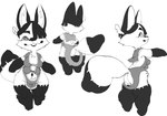 anthro black_hair breasts butt female hair looking_at_viewer multi_breast open_mouth open_smile smile smiling_at_viewer solo standing thick_thighs koki canid canine fox mammal black_and_white hi_res monochrome