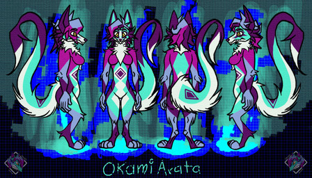 anthro breasts featureless_breasts featureless_crotch female medium_breasts solo okamiarata mythology canid canine canis coyote dragon eastern_dragon hybrid mammal mythological_creature mythological_scalie scalie wolf absurd_res digital_media_(artwork) hi_res model_sheet herm_(lore)