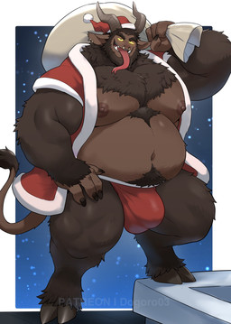 4_fingers bag beard belly biceps big_muscles body_hair bulge chest_hair christmas_clothing christmas_headwear clothing cloven_hooves facial_hair facial_piercing fangs fingers forked_tongue happy_trail hat headgear headwear holidays hooves horn huge_muscles long_tongue musclegut muscular navel nose_piercing nose_ring pecs piercing pubes ring_piercing robe santa_hat septum_piercing septum_ring tail teeth tongue tongue_out underwear unguligrade yellow_sclera o-ro christmas krampus bovid caprine caprine_demon demon goat_demon mammal 2025 hi_res