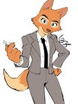 anthro black_tie_(suit) clothing diamond_(gem) eyebrow_piercing facial_piercing female fur gem grey_clothing grey_jacket grey_suit grey_topwear jacket orange_body orange_fur pearl_(gem) pearl_bracelet piercing solo suit topwear shirako dreamworks the_bad_guys diane_foxington canid canine fox mammal 3:4 hi_res