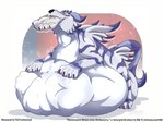 4:3 bandai_namco belly big_belly canid canine digimon digimon_(species) duo english_text fatal_vore feral garurumon hi_res huge_belly hyper hyper_belly imminent_death levinsig_(artist) mammal oral_vore text trpcafterdark url vore