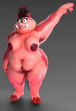 anthro armpit_hair big_breasts body_hair breasts female genitals large_female on_model plump_labia pubes solo vulva twilightv0ids dreamworks the_bad_guys pigtail_(the_bad_guys) domestic_pig mammal suid suine sus_(pig) hi_res