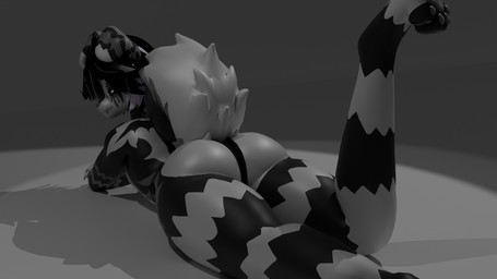 anthro big_butt butt butt_focus clothing fluffy fluffy_tail fur hair looking_at_viewer lying male on_front paws simple_background smile smiling_at_viewer solo tail thong underwear oblivionart oblivion_(oblivionart) canid canine canis domestic_dog herding_dog mammal pastoral_dog sheepdog 16:9 3d_(artwork) digital_media_(artwork) hi_res monochrome widescreen