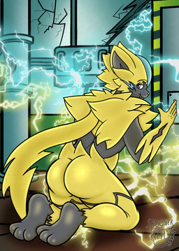 anthro blonde_hair bubble_butt butt fur grey_body grey_fur hair in_heat kneeling looking_at_viewer looking_back male male_anthro nude pose presenting presenting_hindquarters seductive smile smiling_at_viewer solo waiting yellow_body yellow_fur spooner_kai nintendo pokemon animal_humanoid felid felid_humanoid feline generation_7_pokemon humanoid legendary_pokemon mammal mammal_humanoid pantherine pokemon_(species) tiger zeraora absurd_res hi_res