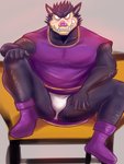 anthro barazoku black_body black_fur blush bulge clothing fur humanoid_hands male sitting solo underwear white6000 dragon_quest square_enix mammal orc_(dragon_quest) orc_pawn suid suina sus_(pig) wild_boar 2016 3:4