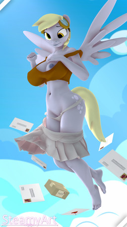 anthro anthrofied big_breasts blonde_hair bottomwear bottomwear_down box breasts clothing container envelope eyewear eyewear_on_head female goggles goggles_on_head hair nipples panties skirt_down solo underwear wings steamyart friendship_is_magic hasbro my_little_pony mythology derpy_hooves_(mlp) equid equine mammal mythological_creature mythological_equine pegasus 3d_(artwork) 4k 9:16 absurd_res digital_media_(artwork) hi_res