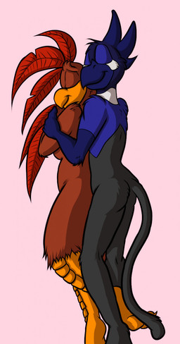after_sex anthro duo entwined_legs eyes_closed feathers female holding_each_other male male/female sleeping slightly_chubby smile david_hopkins mythology avian bird blue_jay chicken corvid galliform gallus_(genus) gryphon jay_(bird) mythological_avian mythological_creature new_world_jay oscine passerine phasianid hi_res