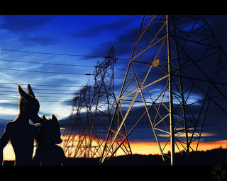 anthro cloud detailed_background duo eyes_closed female heart_symbol hydro_pylons love male male/female outside power_lines romantic romantic_ambiance romantic_couple silhouette sky sunset wind fighterjet canid canine canis domestic_dog mammal 5:4