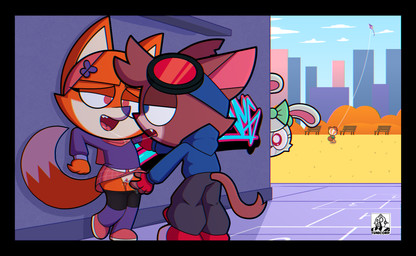 accessory after_kiss anthro bench black_border blue_clothing blue_hoodie blue_topwear bodily_fluids border bottomwear bottomwear_down bow_accessory brown_body brown_fur building city city_background clothed clothing clothing_lift dripping duo eye_contact eyewear eyewear_on_head female fingering fingering_partner fur genital_fluids goggles goggles_on_head graffiti graffiti_on_wall headband hoodie kite legwear looking_at_another looking_at_partner looking_pleasured male male/female multicolored_body multicolored_fur no_underwear orange_body orange_fur oversized_bottomwear oversized_clothing oversized_pants pants park park_bench pattern_bottomwear pattern_clothing pattern_skirt pink_bottomwear pink_clothing pink_headband pink_scarf pink_skirt plaid plaid_bottomwear plaid_clothing plaid_skirt purple_clothing purple_sweater purple_topwear saliva saliva_on_tongue saliva_string scarf sex skirt skirt_lift skyscraper standing stealth_sex sweater tights topwear two_tone_body two_tone_fur vaginal vaginal_fingering vaginal_fluid_drip vaginal_fluid_string vaginal_fluids vaginal_fluids_on_hand young young_female young_male young_on_young tunicorp murphy_and_mitzi bunny_(ajmarekart) mitzi_(ajmarekart) murphy_(ajmarekart) vivian_(ajmarekart) canid canine domestic_cat felid feline felis fox lagomorph leporid mammal rabbit red_fox rodent sciurid tree_squirrel true_fox absurd_res hi_res