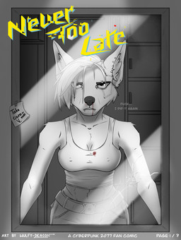 anthro belt belt_buckle blood blood_on_clothing blood_splatter bodily_fluids buckle clothing cracked_mirror crop_top cyberpunk cyberpunk_clothes cyberware ear_piercing exhausted facial_piercing female furgonomic_piercing furgonomics hair midriff mirror mirror_reflection muzzle_piercing nose_piercing piercing post-it_note punk_hair reflection shirt solo tank_top text topwear wulfy-deacon cd_projekt_red cyberpunk_2077 reina_(wulfy-deacon) canid canine mammal absurd_res cover cover_art cover_page greyscale handwritten_text hi_res monochrome