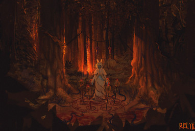 ambiguous_gender anthro biped blood bodily_fluids bone clothed clothing detailed_background forest hands_together looking_at_viewer multi_arm multi_limb outside plant ritual skull solo spikes standing tendrils tree relevancy arthropod insect lepidopteran moth 2018 digital_media_(artwork) hi_res