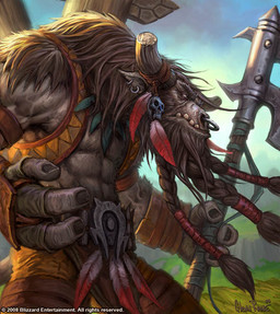3_fingers anthro axe belt bone braided_hair day ear_piercing ear_ring facial_piercing fingers grass grey_mane hair holding_axe holding_object horn loose_feather male mane muscular muscular_male nose_piercing nose_ring outside piercing plant ring_piercing skull solo glenn_rane blizzard_entertainment warcraft world_of_warcraft_trading_card_game cairne_bloodhoof bovid bovine mammal tauren 2008 official_art