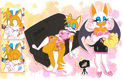 2_tails anthro bat_wings blonde_hair blue_eyelids blue_eyes bra breast_growth breasts camera chloroform clothing duo eyelashes female femboy feminization footwear forced forced_feminization furniture gender_transformation glue glue_bottle growth hair lipstick long_socks lying makeover makeup male membrane_(anatomy) membranous_wings motion_lines mtf_transformation multi_tail oblivious orange_body panties pink_bra pink_clothing pink_panties pink_underwear recording sleeping socks sofa standing tail tan_body transformation unconscious underwear white_clothing white_footwear white_head white_socks wig wings iyakulp sega sonic_the_hedgehog_(series) miles_prower rouge_the_bat bat canid canine fox mammal absurd_res hi_res