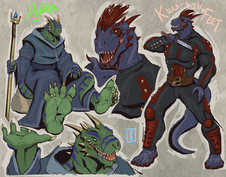 5_toes anthro armor barefoot bulge clothed clothing dagger digit_ring duo feet foot_focus green_body green_eyes grey_body humanoid_feet jewelry leather leather_armor licking licking_lips licking_own_lips magic_staff male markings melee_weapon plantigrade purple_markings ring robe self_lick sharp_teeth soles teeth toe_ring toes tongue tongue_out weapon yellow_eyes pinkgirlpen microsoft the_elder_scrolls kills_with_feet argonian scalie 2020 hi_res multiple_images signature