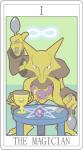 alakazam ambiguous_gender as_above_so_below_pose award card card_template cutlery duo ekans feral fortune_telling furniture generation_1_pokemon holding_object holding_spoon infinity_symbol kitchen_utensils looking_at_viewer magic_user major_arcana miji nintendo occult_symbol orb pentagram pokemon pokemon_(species) rattle_(anatomy) roman_numeral spoon symbol table tarot tarot_card the_magician_(tarot) tools trophy