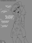 anthro beanie breasts clothing dress ellipsis exclamation_point female hair hat headgear headwear open_mouth pregnant profanity question_mark robe solo speech_bubble text dn28 helluva_boss octavia_(helluva_boss) avian bird owl owl_demon english_text hi_res monochrome
