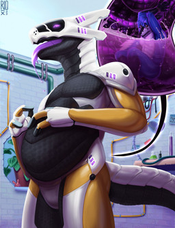 3_fingers 5_fingers abs anthro anthro_pred anthro_prey athletic athletic_anthro athletic_male barefoot belly big_tail biped black_body black_countershading black_eyebrows black_markings black_paws black_scales blue_body blue_fur blue_hair bodily_fluids bound brown_eyes bulge claws countershade_torso countershading cutaway day detailed_background digestion dipstick_tail dripping drooling duo eyebrows eyewear feet fingers fluffy fluffy_tail fur fur_markings fur_tuft glasses gloves_(marking) glowing glowing_eyes grey_claws grey_text hair half-closed_eyes hand_on_belly hands_above_head head_tuft inside inside_stomach internal lamp larger_anthro larger_male larger_pred long_tail looking_away looking_down machine male male_pred male_prey markings micro mostly_nude multicolored_body multicolored_fur multicolored_tail narrowed_eyes nude number open_mouth oral_vore organs partially_submerged pecs plant purple_markings purple_sclera purple_tongue raised_hand restrained robotic rope saliva saliva_drip scales scared short_hair side_view sitting size_difference sky smaller_anthro smaller_male soft_vore standing stomach stomach_acid tail tail_markings three-quarter_view tongue tongue_out tuft vase visor vore white_body white_countershading white_fur white_scales wide_eyed worried yellow_markings riorix ben_(foxguy75) jt@dge_(vercursar) android canid canine fox mammal robot scalie synth_(vader-san) 2020 dated digital_drawing_(artwork) digital_media_(artwork) hi_res signature watermark