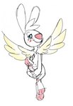 bedroom_eyes blue_eyes blue_sclera blush butt feathered_wings feathers female half-closed_eyes looking_at_viewer looking_back narrowed_eyes nude pose presenting presenting_hindquarters seductive simple_background smile solo tail wings soulcentinel violetechoes angel_hare the_east_patch angel_gabby angel angel_hare_(the_east_patch) hare lagomorph leporid mammal rabbit 2023 pinup