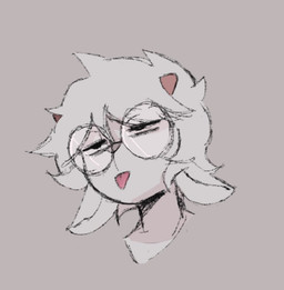 2_horns anthro blep color_sketch ears_down eyewear fur glasses grey_background grey_body grey_fur grey_hair hair horn male narrowed_eyes pink_horn pivoted_ears round_glasses simple_background solo tongue tongue_out wearing_glasses tamdagoat tam_tam_(tamdagoat) bovid caprine goat mammal 2024 headshot_portrait icon portrait sketch