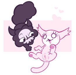 ambiguous_gender anus duo female feral genitals humanoid_genitalia humanoid_genitalia_on_feral humanoid_vulva humanoid_vulva_on_feral lying mascot multi_nipple nipples observing on_back plump_labia smile toony vulva y_anus clockstops3am conditional_dnp mewgenics marshmallow_(mewgenics) morana_(mewgenics) domestic_cat felid feline felis mammal hi_res