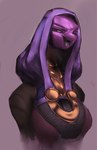 anthro breasts clothing female long_neck looking_at_viewer purple_body simple_background solo awr_hey bioware electronic_arts mass_effect keeshee tali'zorah alien mammal quarian hi_res