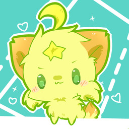 abstract_background ambiguous_gender chibi daww feral fur green_eyes kemono orange_body orange_fur outline solo white_outline yellow_body yellow_fur young deaic canid canine fox mammal 1:1 2016 hi_res