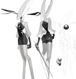 2_horns ambiguous_gender anthro black_body black_eyes bunny_costume butt clothed clothing costume duo empty_eyes fingers front_view holding_melee_weapon holding_object holding_weapon hollow_eyes horn legwear melee_weapon nail_(weapon) rear_view simple_background solo_focus standing thigh_highs weapon white_background white_face milktea25424633 hollow_knight_(franchise) team_cherry hollow_knight_(character) pure_vessel_(hollow_knight) the_knight_(hollow_knight) arthropod vessel_(species) 2026 digital_drawing_(artwork) digital_media_(artwork)