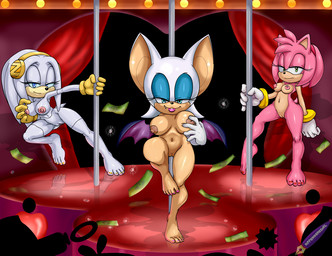 anthro areola big_breasts breasts dancing erect_nipples female genitals group inside navel nipples pole pole_dancing strip_club stripper stripper_pole vulva ravrous sega sonic_the_hedgehog_(series) amy_rose fan_character rouge_the_bat zeta_the_echidna bat echidna eulipotyphlan hedgehog mammal monotreme 2015