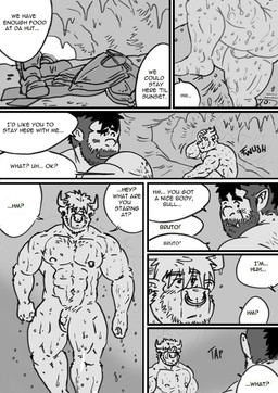 abs balls body_hair chest_hair dialogue duo flaccid foreskin genitals hairy hairy_legs humanoid_genitalia humanoid_penis male male/male nipples nude penis pubes realistic_penis_size small_balls small_penis snow text unretracted_foreskin husky92 european_mythology greek_mythology mythology bovid bovine human humanoid mammal minotaur orc comic english_text greyscale hi_res monochrome multiple_scenes