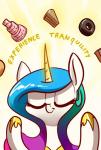 eyelashes female feral hooves horn smile solo text underpable blizzard_entertainment friendship_is_magic hasbro my_little_pony mythology overwatch princess_celestia_(mlp) zenyatta_(overwatch) equid equine mammal mythological_creature mythological_equine unicorn english_text hi_res