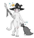 anthro blush breasts broom cleaning_tool clothing female genitals hat headgear headwear magic magic_user nude pussy solo tail witch witch_hat zelles cat_witch_(smekbo) domestic_cat felid feline felis mammal 2023