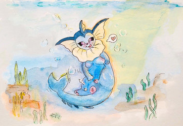 algae animal_genitalia bodily_fluids breasts bubble cum female feral genital_fluids genitals heart_symbol light light_beam looking_at_viewer masturbation nipple_fetish nipple_pinch nipple_play nipples pawpads pinch pink_eyes solo sunbeam sunlight swimming tongue tongue_out underwater vulva water rednote34 nintendo pokemon eeveelution generation_1_pokemon pokemon_(species) vaporeon 2026 painting_(artwork) watercolor_(artwork)