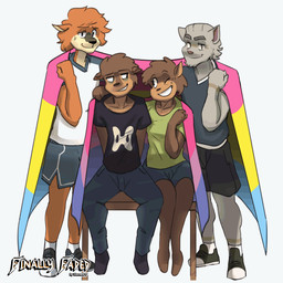 anthro bisexual_pride_colors bottomwear clothing eye_contact female group happy lgbt_pride looking_at_another looking_at_viewer male outside pansexual_pride_colors pants pride_color_flag pride_colors proud shirt simple_background topwear white_background scottdeer finally_faded boone_(finally_faded) kunaq_(finally_faded) leo_(finally_faded) lupe_(finally_faded) andean_mountain_cat deer felid feline felis leopardus mammal new_world_deer pudu 1:1 2d_animation animated animated_gif frame_by_frame hi_res short_playtime