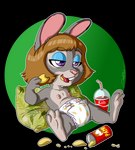 anthro beverage chips_(food) clothing diaper feet female food nipples paws potato_chips soda solo spread_legs spreading young young_anthro zooshi coca-cola pringles lagomorph leporid mammal rabbit eyelids 2023 alpha_channel hi_res