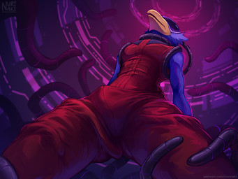 anal anal_penetration anthro anthro_penetrated beak biped blue_body blue_feathers bottomwear bulge cheek_tuft clothed clothed_anthro clothed_male clothing facial_tuft feathers logo low-angle_view male male_anthro male_penetrated pants penetration red_bottomwear red_clothing red_pants red_shirt red_topwear sex shirt solo tentacle_in_ass tentacle_penetration tentacle_sex tentacles tentacles_around_arms tentacles_around_legs tentacles_around_neck text topwear tuft visor yellow_beak nurinaki nintendo star_fox falco_lombardi avian bird 2025 4:3 artist_logo artist_name digital_media_(artwork) digital_painting_(artwork) painting_(artwork) url
