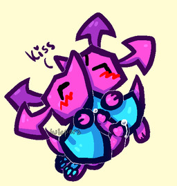 arrow_(anatomy) blue_clothing blue_dress blue_pawpads blush bodily_fluids clothing dress dripping duo eyes_closed frottage genital_fluids genitals kissing male male/male pawpads penile penis penises_touching precum precum_drip purple_body sex simple_background text wicpers deltarune undertale_(series) darkner virovirokun 2021 digital_media_(artwork)