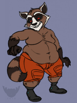 anthro back_rolls belly belly_overhang belly_rolls big_belly bottomwear bulge claws clenched_teeth clothed clothing fat_rolls footwear fur head_tilt inflation looking_down love_handles male moobs muffin_top navel overweight overweight_anthro overweight_male shoes shorts slightly_chubby slightly_chubby_anthro slightly_chubby_male solo surprised teeth topless wide_eyed basicbiscuit guardians_of_the_galaxy marvel rocket_raccoon mammal procyonid raccoon 2019 3:4 hi_res
