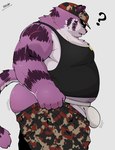 anthro belly big_belly big_butt bottomwear bulge butt clothing hat headgear headwear jockstrap kemono male overweight overweight_anthro overweight_male pants pink_body pulling_up_pants question_mark shirt solo topwear underwear white_clothing white_underwear uokkom tight_pants_(meme) felid mammal pantherine tiger big_body 2023 hi_res meme