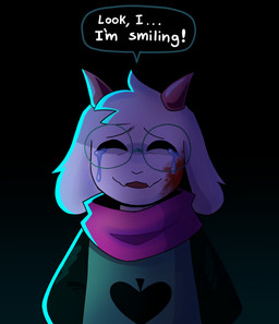 anthro blood blood_on_face bodily_fluids clothing crying floppy_ears fur horn male robe sad scarf solo tears text white_body white_fur jam_as_day_(artist) deltarune undertale_(series) ralsei bovid caprine goat mammal 2025 absurd_res english_text hi_res
